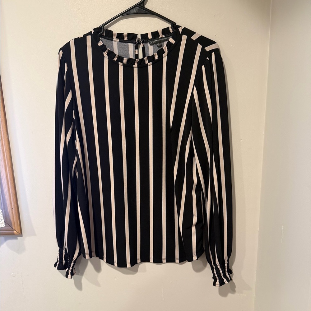 Adrianna Papell Black and Cream Striped Blouse